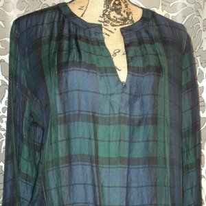 Green and Blue Tartan Plaid Style Blouse/Tunic